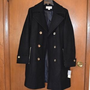 Michael Kors Navy wool blend coat w/ gold buttons